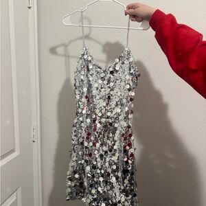 Selfie Leslie Shimmering Silver Sequin Dress